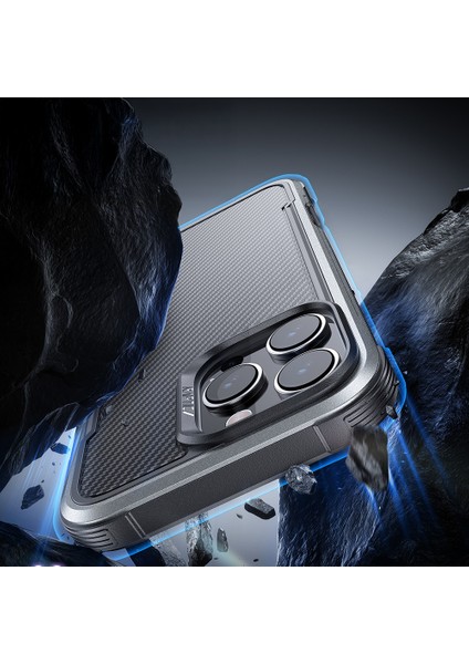 iPhone 16 Pro Max Kılıf M-Safe Uyumlu Airbagli Raptic Apex Serisi Karbon Fiber Tasarımlı Kapak Siyah