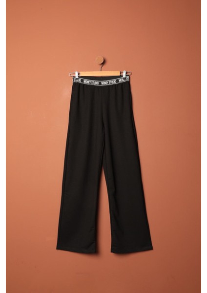 Iki Iplik Kumaş Beli Yazı Detaylı Kadın Pantolon-Siyah - Xl