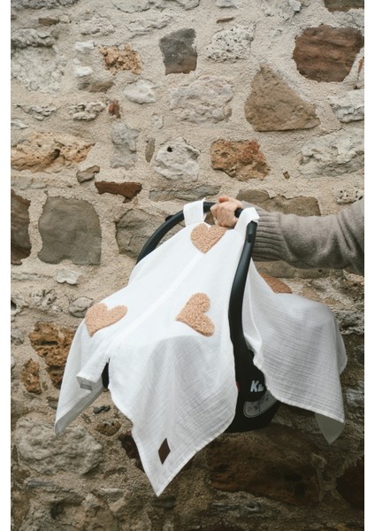 Teddy Kahve Kalp Fermuarlı 2 Kat Müslin Puset Örtüsü fiyatları