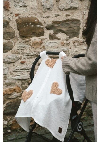 Teddy Kahve Kalp Fermuarlı 2 Kat Müslin Puset Örtüsü fırsatları