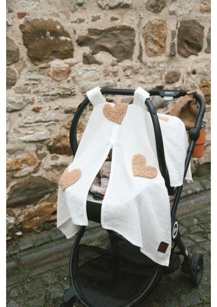 Teddy Kahve Kalp Fermuarlı 2 Kat Müslin Puset Örtüsü indirimleri