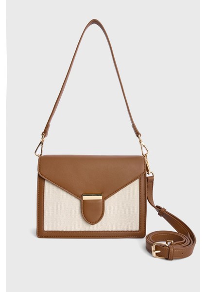 Kısa Saplı Hasır Garnili Çanta Taba 121L9344000