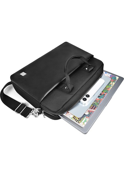 Hali Serisi 1680D Su Geçirmez Polyester Kumaş Çapraz Vücut Askılı 14 Inç Laptop Çantası Siyah
