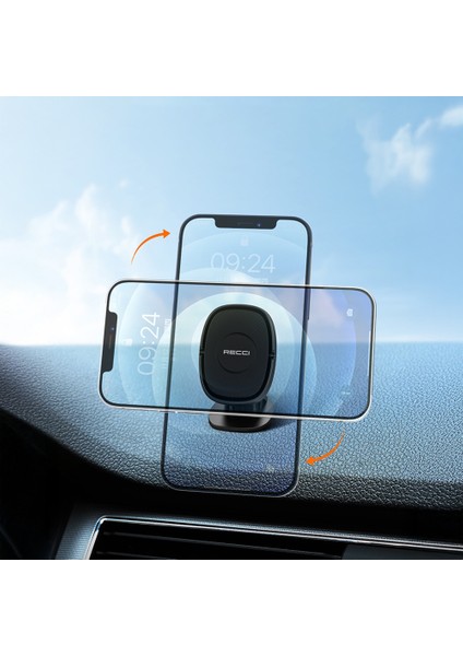 RHO-C18 Güçlü Magnetik 360 Derece Dönebilen Düz Zemin Araç Telefon Tutucu Siyah