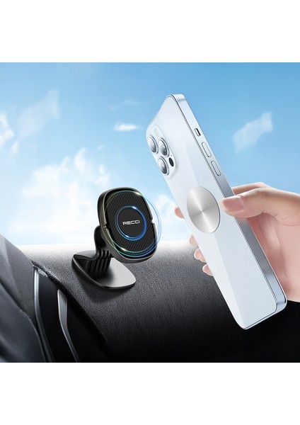 RHO-C18 Güçlü Magnetik 360 Derece Dönebilen Düz Zemin Araç Telefon Tutucu Siyah