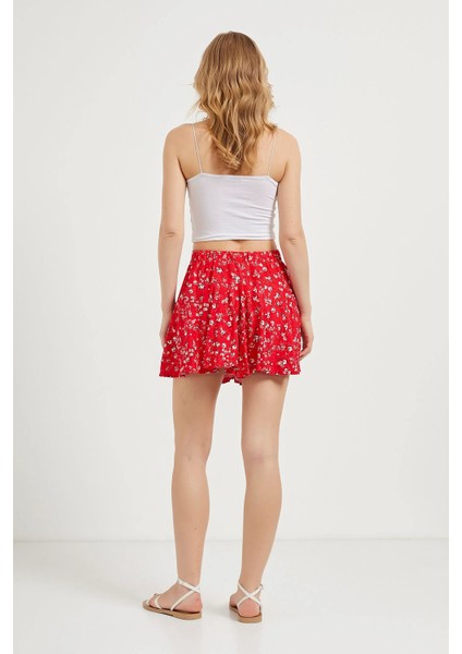 Desenli Beli Lastikli % 100 Pamuk Viskon Kısa Şort Etek modelleri