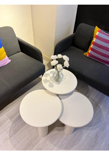 Linen Mantar Yan Sehpa 3'lü Set Krem fiyatları