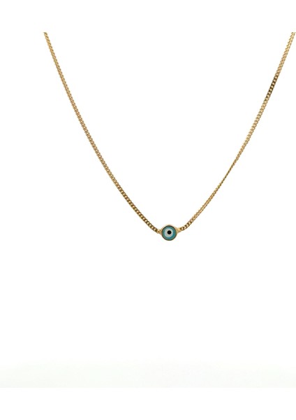 Lacivert - Turkuaz Nazar Boncuklu Minimal Altın Kolye