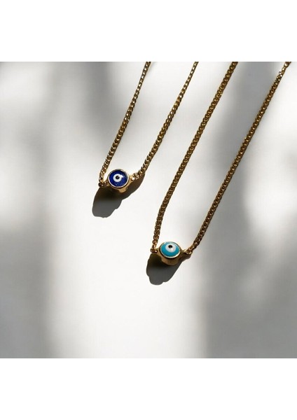 Lacivert - Turkuaz Nazar Boncuklu Minimal Altın Kolye fiyatları