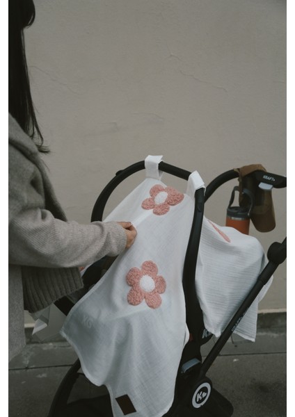 Teddy Pudra Papatya Fermuarlı 2 Kat Müslin Puset Örtüsü modelleri