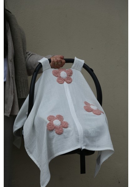 Teddy Pudra Papatya Fermuarlı 2 Kat Müslin Puset Örtüsü