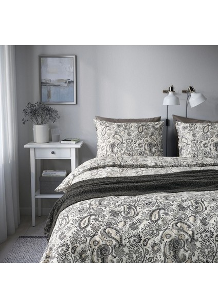 Rodgersıa Nevresim Seti 150 x 200 - 50 x 60 cm Gri Beyaz Desenli Tek Kişilik modelleri