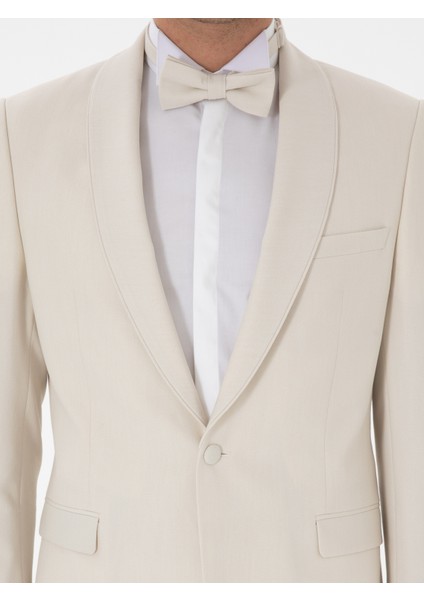 Erkek Ekru Slim Fit Şal Yaka Smokin Damatlık 50306126-VR019