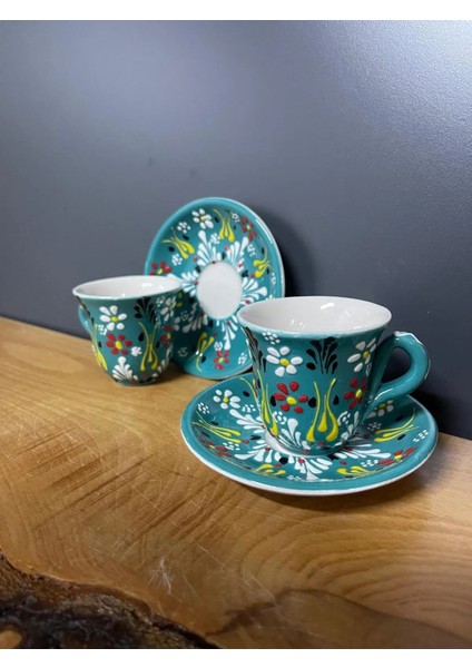 El Yapımı - 4 Parça 2 Kişilik Kahve Fincan Takımı 80 Ml- Desenli Seramik Türk Kahve Bardağı fiyatları