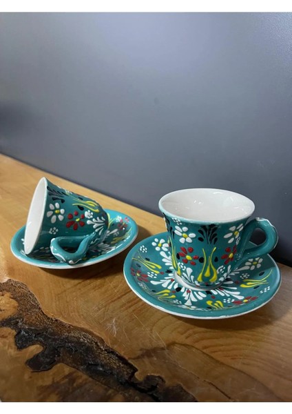 El Yapımı - 4 Parça 2 Kişilik Kahve Fincan Takımı 80 Ml- Desenli Seramik Türk Kahve Bardağı modelleri
