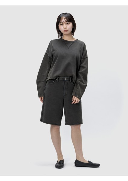 Kadın Siyah Heavyweight Fransız Havlu Kumaş Barrel Kol Sweatshirt fiyatları