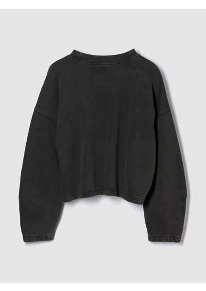 Kadın Siyah Heavyweight Fransız Havlu Kumaş Barrel Kol Sweatshirt modelleri