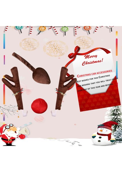 Ren Geyiği Dekorasyon Otomobil Araç Burun Boynuz Kostüm Seti Rudolph Noel Ren Geyiği Boynuzları Kırmızı Burun Süsleri Elk Boynuzları (Yurt Dışından) fırsatları