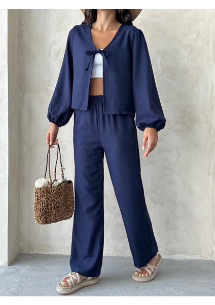 Kadıngiyim Keten Bağlamalı Alt Üst Takım