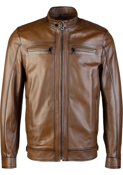 Hakiki Deri Erkek Taba Antik Deri Mont