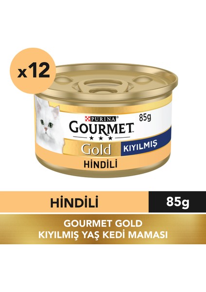 Gold Kıyılmış Hindi Etli Konserve Yetişkin Kedi Maması 12 x 85 G
