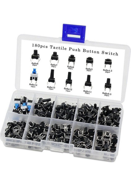 180 Adet 10 Değer Dokunsal Basmalı Düğme Anahtarı Mini Anlık Inceliğini Çeşitli Kitleri (Yurt Dışından)