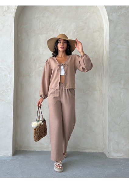 Kadıngiyim Keten Bağlamalı Alt Üst Takım