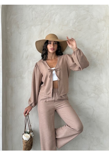 Kadıngiyim Keten Bağlamalı Alt Üst Takım fiyatları