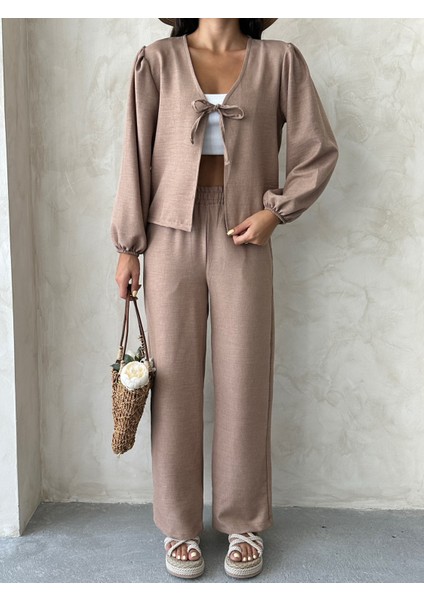 Kadıngiyim Keten Bağlamalı Alt Üst Takım