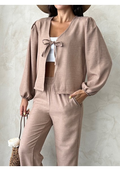 Kadıngiyim Keten Bağlamalı Alt Üst Takım