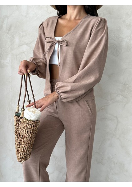 Kadıngiyim Keten Bağlamalı Alt Üst Takım