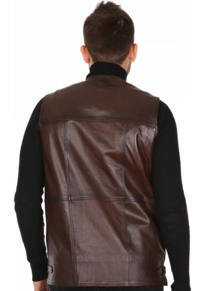 Hakiki Deri Kahverengi Avcı Erkek Deri Yelek indirimleri