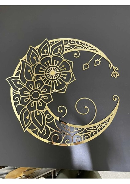 Mandala Ay Mdf Üzeri Gold Pleksi Duvar Dekorasyon Lazer Kesim 49X49 cm modelleri