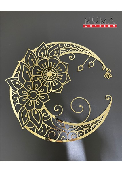 Mandala Ay Mdf Üzeri Gold Pleksi Duvar Dekorasyon Lazer Kesim 49X49 cm indirimleri