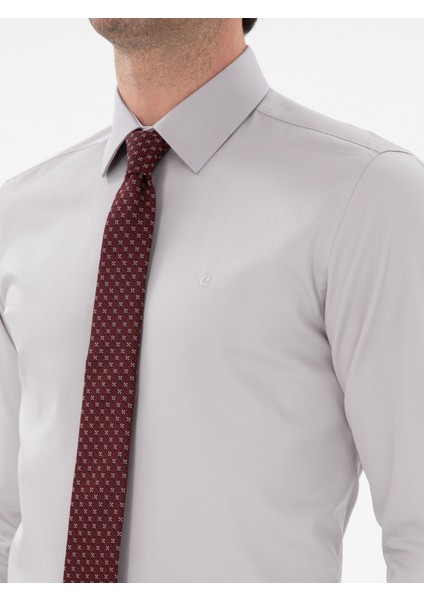 Erkek Açık Gri Slim Fit Klasik Yaka Basic Gömlek 50304037-VR001