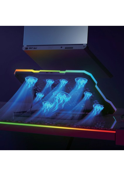 Siyah Rgb 9 Fanlı LCD Ekranlı 10-19" Inç 2.400RPM Telefon Tutacaklı Notebook Dizüstü Soğutucu Stand modelleri