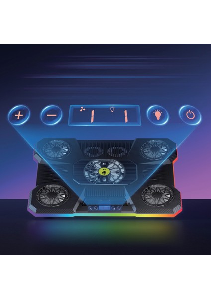Siyah Rgb 9 Fanlı LCD Ekranlı 10-19" Inç 2.400RPM Telefon Tutacaklı Notebook Dizüstü Soğutucu Stand fırsatları