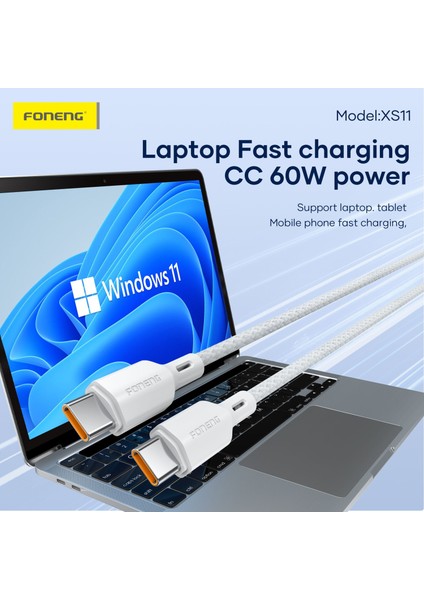 Samsung Huawei Xiaomi iPhone Uyumlu 60W Type-C To Type-C 1 Metre Foneng Örgü Hızlı Şarj Data Kablosu modelleri