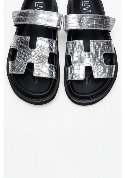 Loana Gümüş Baskı Hakiki Deri Kadın Terlik fiyatları