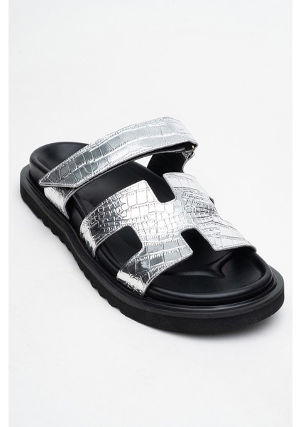 Loana Gümüş Baskı Hakiki Deri Kadın Terlik modelleri