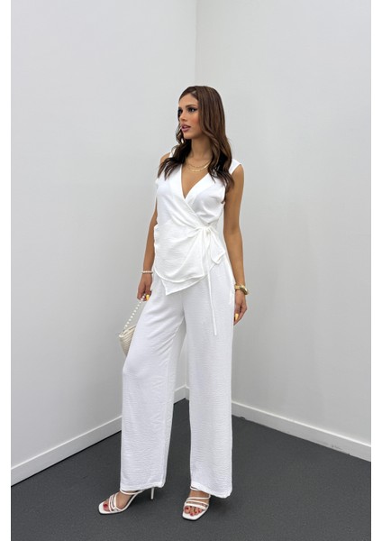Megha Beyaz Müslin Kruvaze Bluz ve Pantolon Takım fiyatları