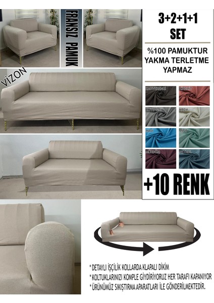 %100 Pamuk Fransız Kumaş 3+2+1+1 Komple Giydirme Kanepe&çekyat, Bohem, Vb. Model Koltuk Kılıfı