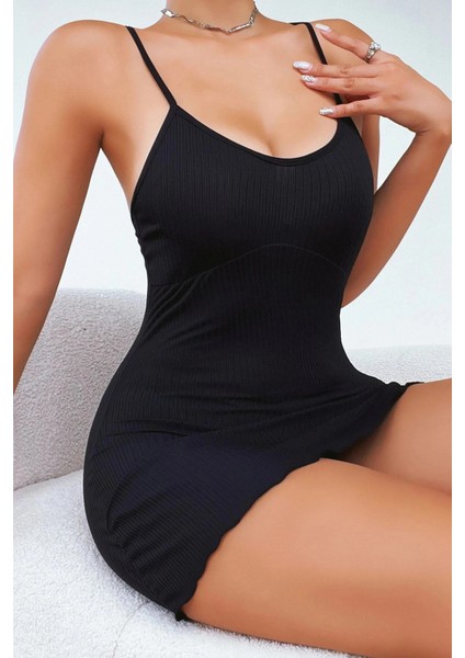 Kadın Siyah Kaşkorse Ince Askılı Şık Gecelik indirimleri