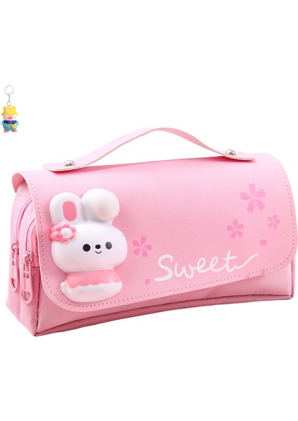 Tuval Kalem Çantası Sakura Çiçeği Tavşan Kalem Çantası Ilkokul Kızı Kalp Kalem Çantası Üç Katmanlı Tuval Kırtasiye Çantası (Yurt Dışından)