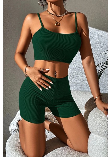 Kadın Yeşil Şortlu Kaşkorse Gecelik Takım