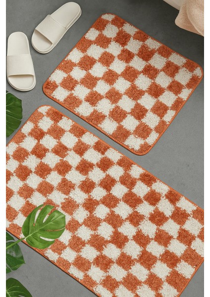 Damalı Desen Banyo Paspası Kaymaz Taban 60X100-60X50 Yıkanabilir