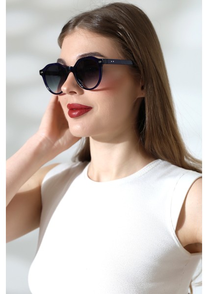 Kadın Aksesuarlı Oval Lacivert UV400 Güneş Gözlüğü 23007 C33 fiyatları
