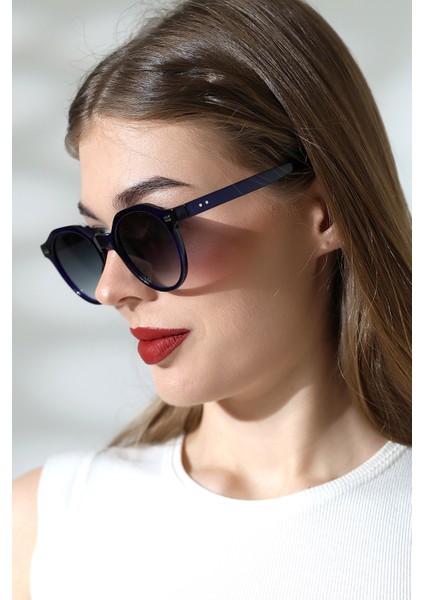 Kadın Aksesuarlı Oval Lacivert UV400 Güneş Gözlüğü 23007 C33 fırsatları
