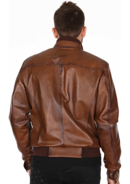 Hakiki Deri Kahverengi Bel Yaka Lastikli Erkek Deri Ceket indirimleri
