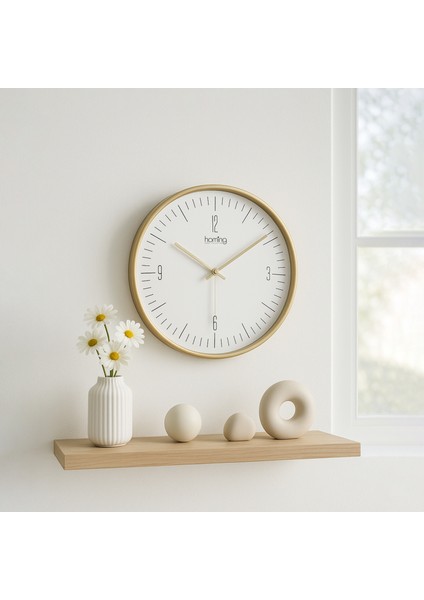 Luno Gold Çerçeve Duvar Saati 28 cm